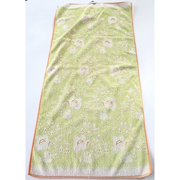 Vintage 80s small bath towel, mint green and  peach floral towel, reversible - Picture 5 of 10